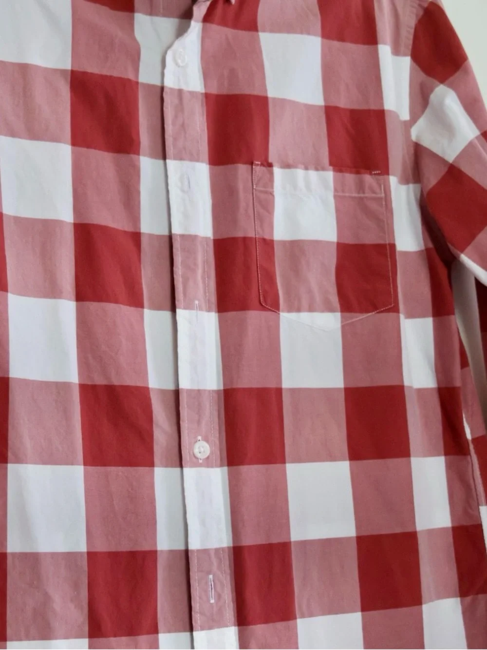 J. Crew Men’s Red and White Buffalo Check Button-Down Shirt - Medium